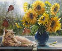Без бренда «Подсолнухи в синей вазе возле кота» в Томске
