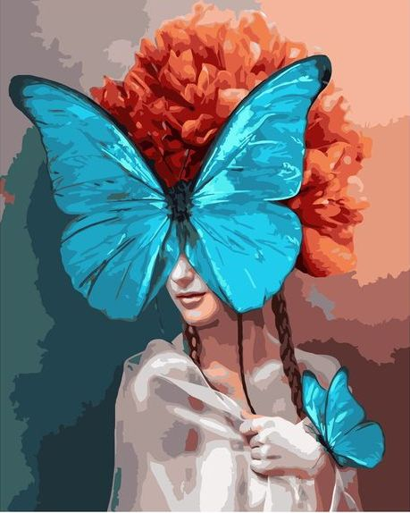 Картина по номерам 40x50 Рыжая девушка с голубой бабочкой