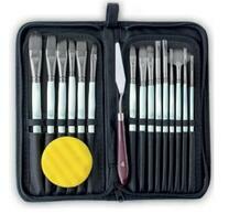 Без бренда «Коробка 50 шт.: Набор кистей для рисования в чехле, премиум набор (15 нейлоновых кистей, 1 мастихин) белые» в Томске