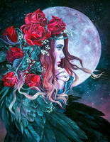 Без бренда «Девушка с розами в волосах на фоне луны» в Томске в интернет-магазине Без бренда «Девушка с розами в волосах на фоне луны» в Томске