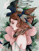 Без бренда «Девушка с большим цветком и птицы» в Томске в интернет-магазине  Без бренда «Девушка с большим цветком и птицы» в Томске