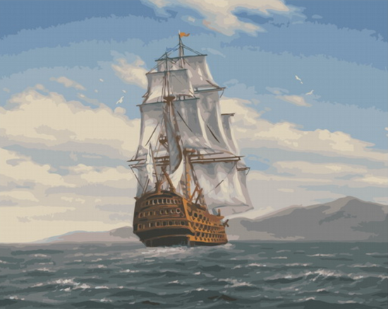 Картина по номерам 40x50 Большой парусный корабль у крутых берегов