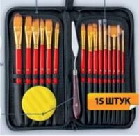 Без бренда «Коробка 50 шт.: Набор кистей для рисования в чехле, премиум набор (15 нейлоновых кистей, 1 мастихин) красные» в Томске
