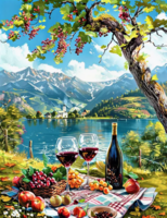 Без бренда «Винный натюрморт с бокалами, бутылкой вина, фруктами и ягодами» в Томске